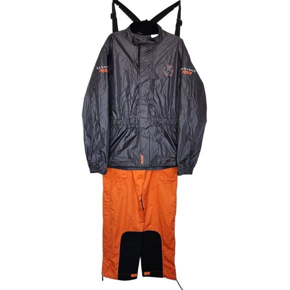 Icon Motorcycle Rain Jacket Trousers Set Orange XL Gray Waterproof Riding Suit - Picture 1 of 12